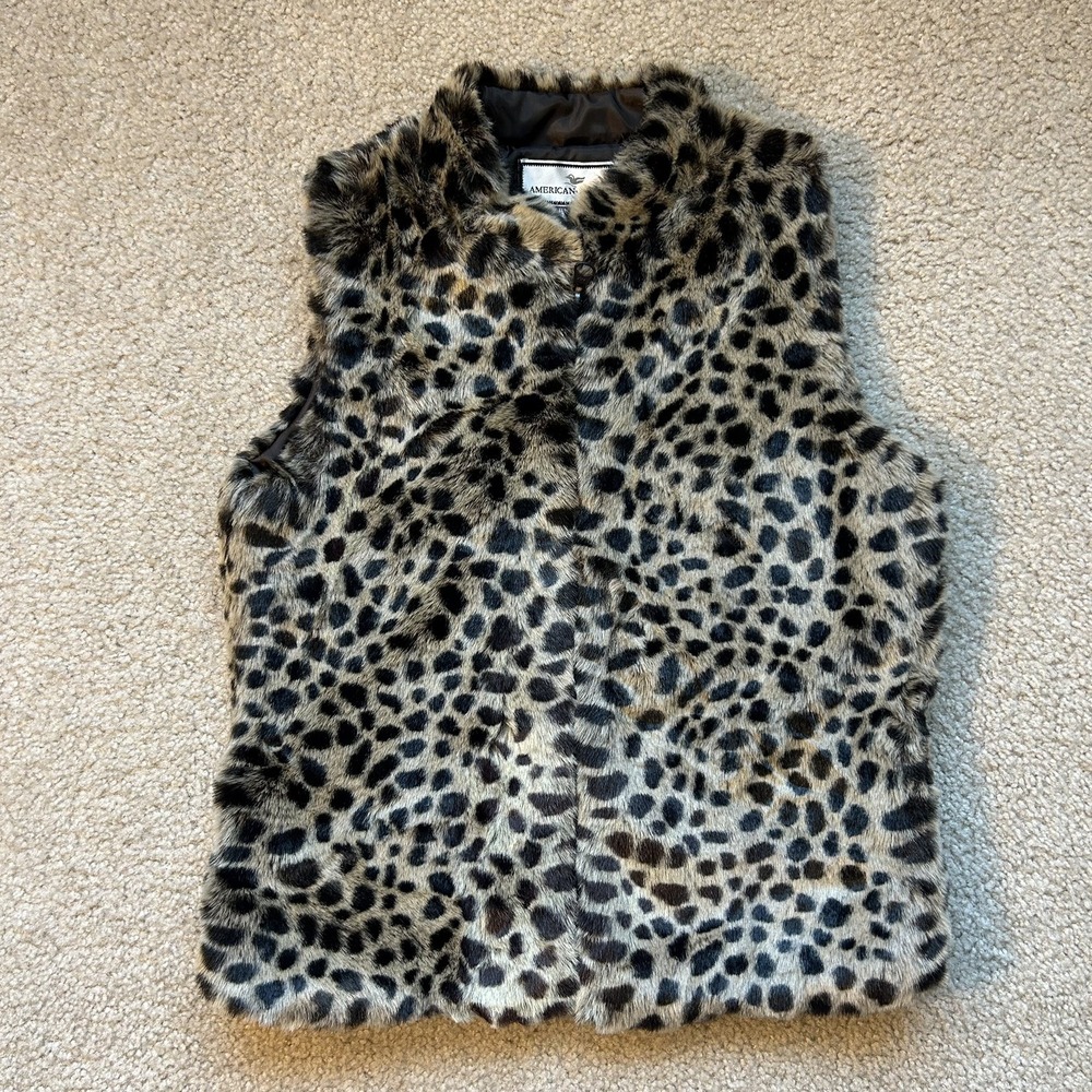 American Widgeon Girls Leopard Faux Fur Vest Size 8 Animal Print Full Zip Brown